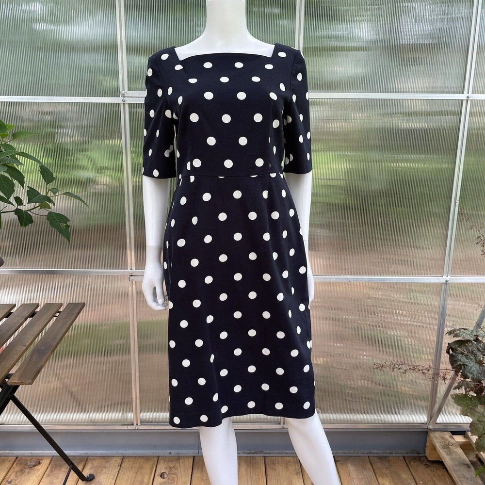 LK Bennett Black and White Polka Dot Square Neck Dress